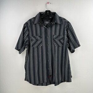 Fender Rock & Roll Religion Shirt Men XL Black Pinstriped Short Sleeve Button Up